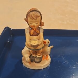 Hummel Figurine with Girl and Goose - Cream, Blue, Orange Accents